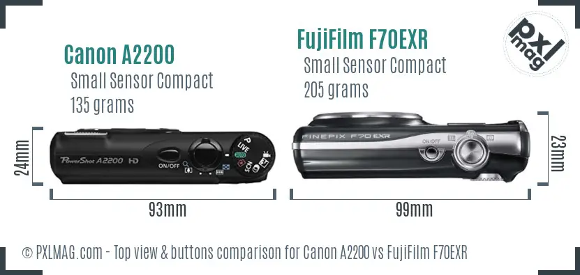 Canon A2200 vs FujiFilm F70EXR top view buttons comparison