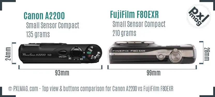 Canon A2200 vs FujiFilm F80EXR top view buttons comparison