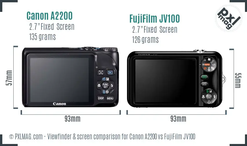 Canon A2200 vs FujiFilm JV100 Screen and Viewfinder comparison