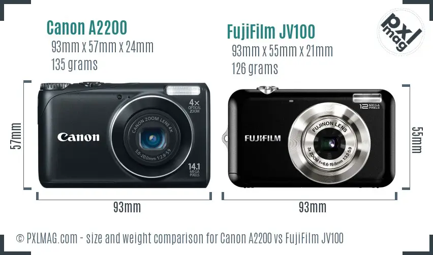 Canon A2200 vs FujiFilm JV100 size comparison