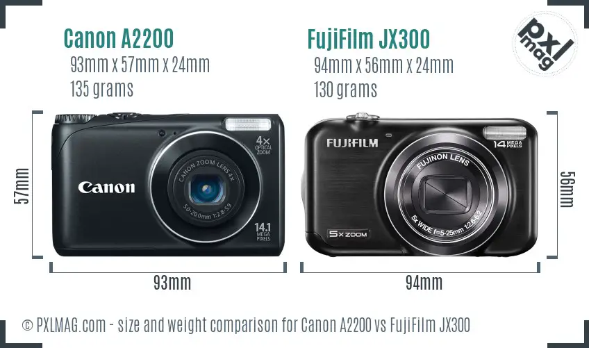 Canon A2200 vs FujiFilm JX300 size comparison