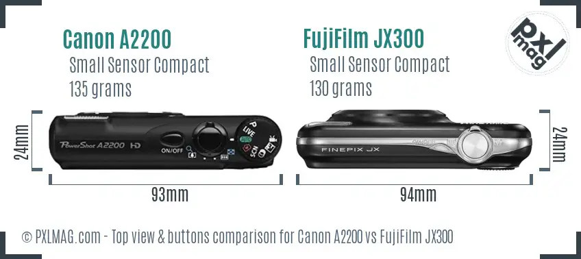 Canon A2200 vs FujiFilm JX300 top view buttons comparison