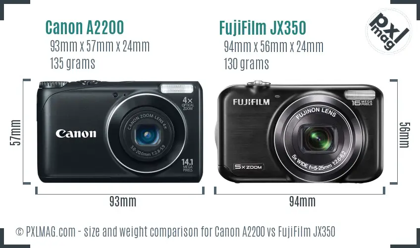 Canon A2200 vs FujiFilm JX350 size comparison