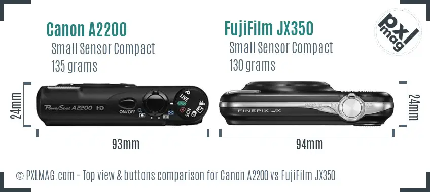 Canon A2200 vs FujiFilm JX350 top view buttons comparison