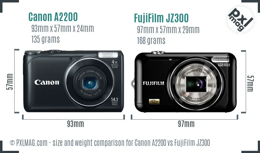 Canon A2200 vs FujiFilm JZ300 size comparison