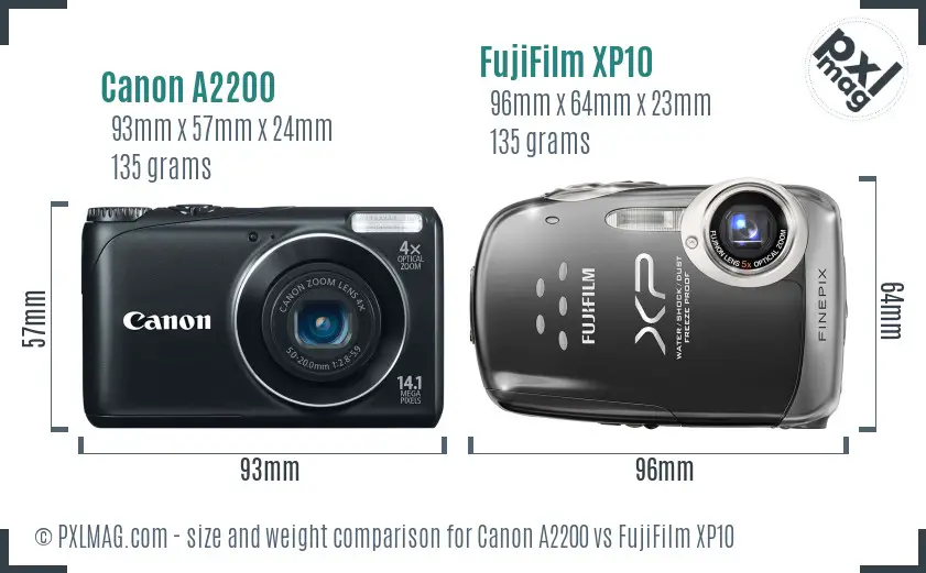 Canon A2200 vs FujiFilm XP10 size comparison