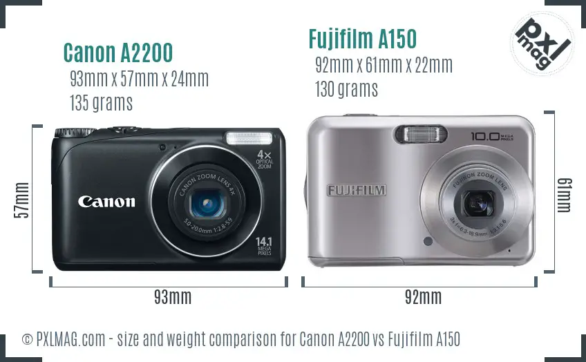 Canon A2200 vs Fujifilm A150 size comparison