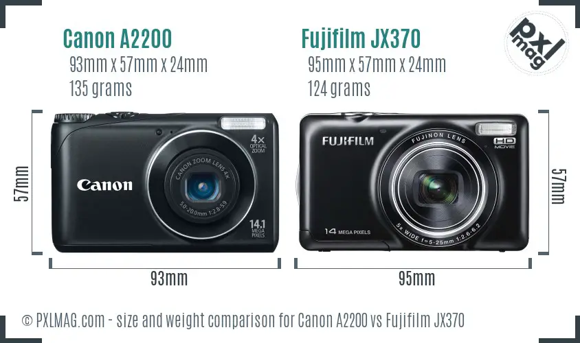 Canon A2200 vs Fujifilm JX370 size comparison