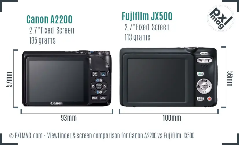 Canon A2200 vs Fujifilm JX500 Screen and Viewfinder comparison