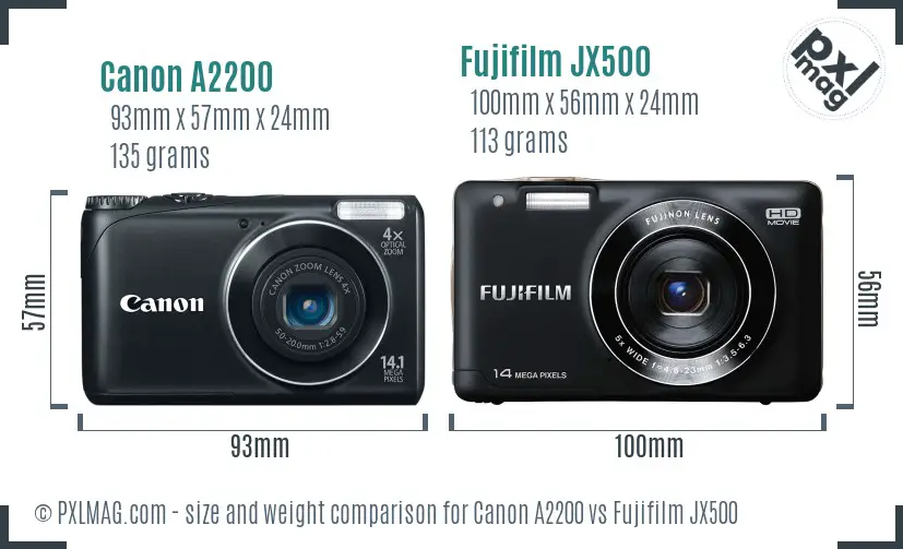 Canon A2200 vs Fujifilm JX500 size comparison