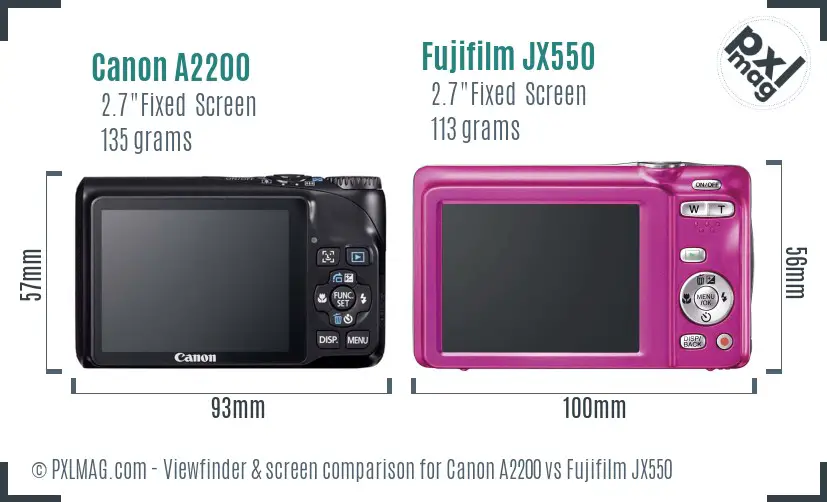 Canon A2200 vs Fujifilm JX550 Screen and Viewfinder comparison