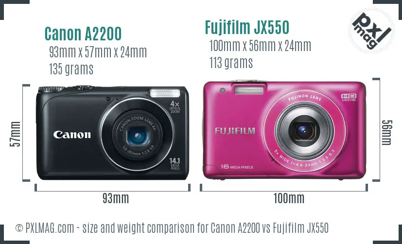 Canon A2200 vs Fujifilm JX550 size comparison