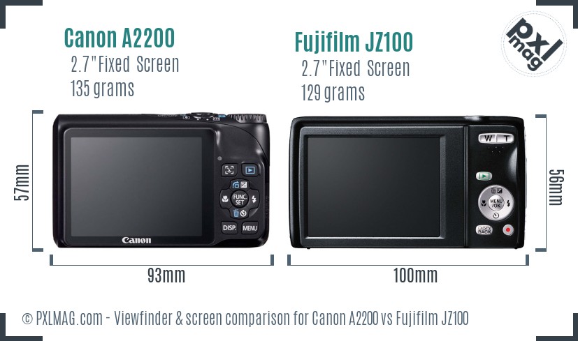 Canon A2200 vs Fujifilm JZ100 Screen and Viewfinder comparison
