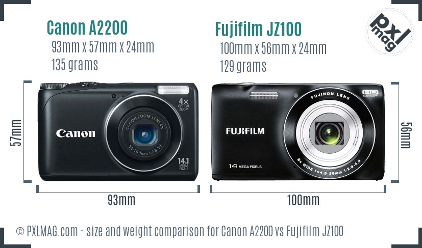 Canon A2200 vs Fujifilm JZ100 size comparison