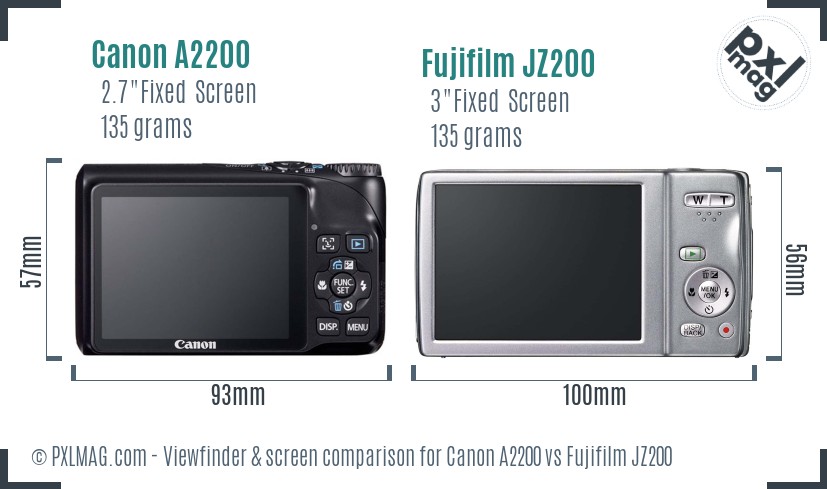 Canon A2200 vs Fujifilm JZ200 Screen and Viewfinder comparison