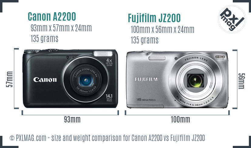 Canon A2200 vs Fujifilm JZ200 size comparison Canon A2200 vs Fujifilm JZ200 size comparison