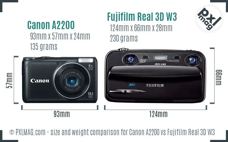 Canon A2200 vs Fujifilm Real 3D W3 size comparison Canon A2200 vs Fujifilm Real 3D W3 size comparison