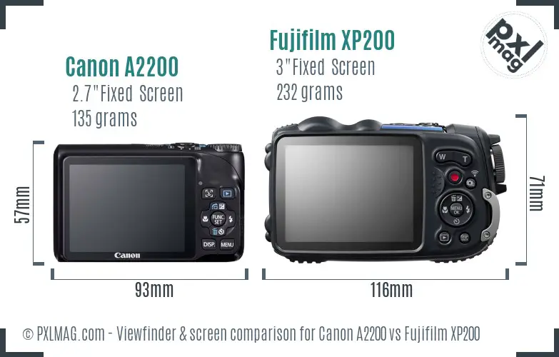 Canon A2200 vs Fujifilm XP200 Screen and Viewfinder comparison