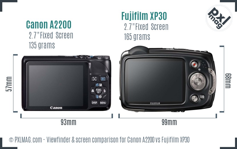 Canon A2200 vs Fujifilm XP30 Screen and Viewfinder comparison