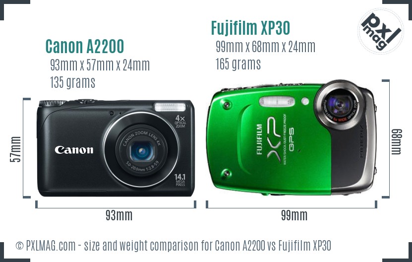 Canon A2200 vs Fujifilm XP30 size comparison Canon A2200 vs Fujifilm XP30 size comparison