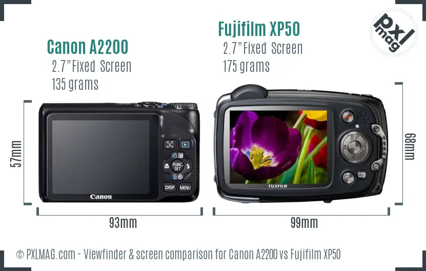Canon A2200 vs Fujifilm XP50 Screen and Viewfinder comparison