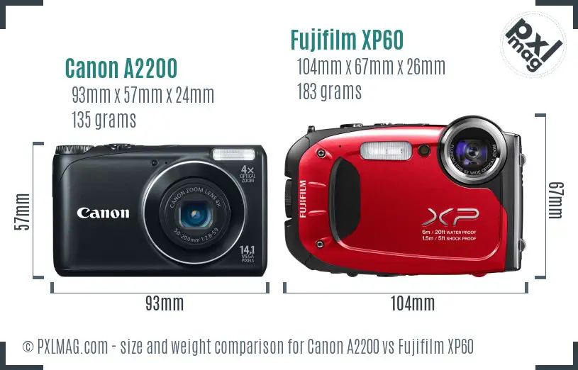 Canon A2200 vs Fujifilm XP60 size comparison Canon A2200 vs Fujifilm XP60 size comparison