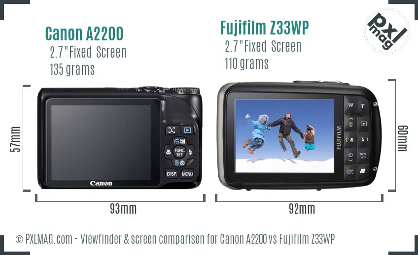 Canon A2200 vs Fujifilm Z33WP Screen and Viewfinder comparison Canon A2200 vs Fujifilm Z33WP Screen and Viewfinder comparison