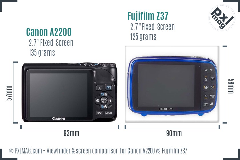 Canon A2200 vs Fujifilm Z37 Screen and Viewfinder comparison
