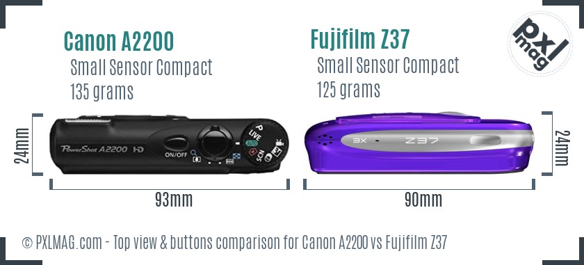 Canon A2200 vs Fujifilm Z37 top view buttons comparison