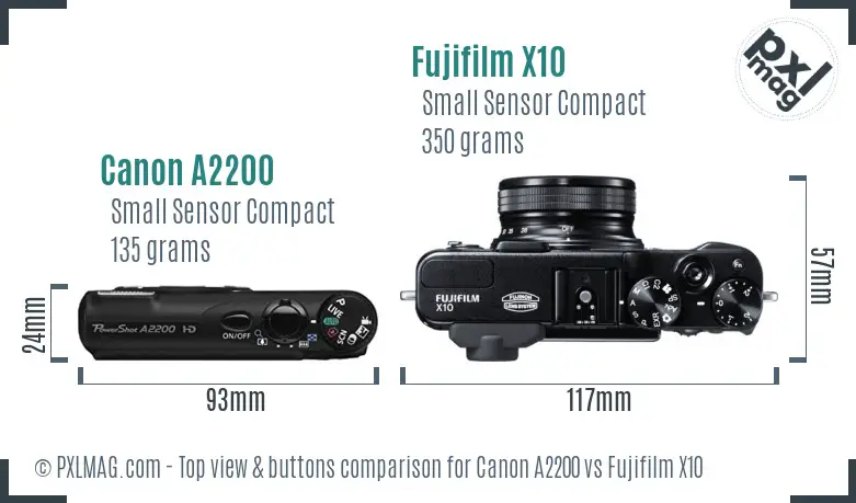 Canon A2200 vs Fujifilm X10 top view buttons comparison Canon A2200 vs Fujifilm X10 top view buttons comparison
