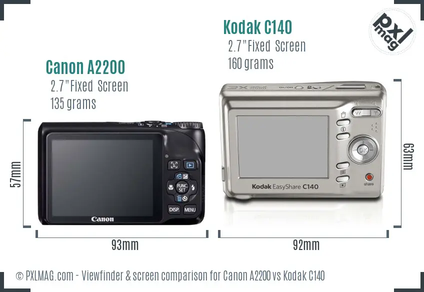 Canon A2200 vs Kodak C140 Screen and Viewfinder comparison