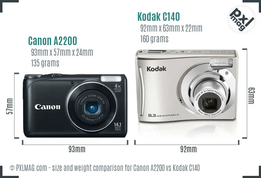 Canon A2200 vs Kodak C140 size comparison