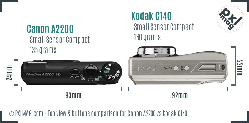 Canon A2200 vs Kodak C140 top view buttons comparison