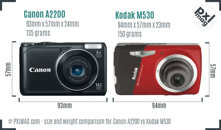 Canon A2200 vs Kodak M530 size comparison