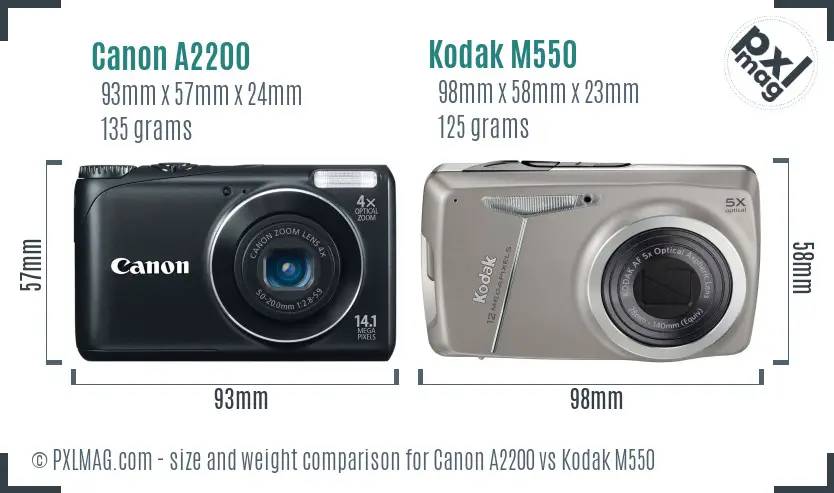 Canon A2200 vs Kodak M550 size comparison