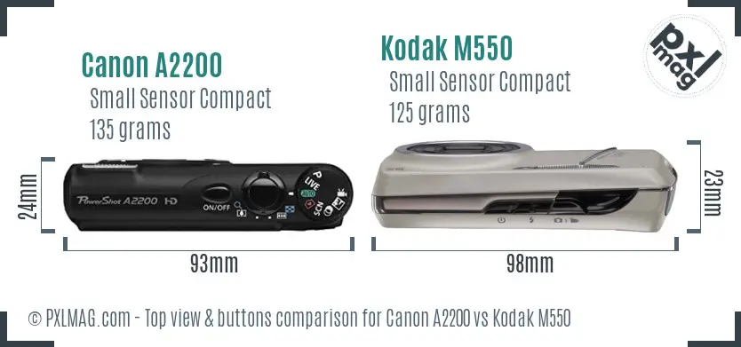 Canon A2200 vs Kodak M550 top view buttons comparison
