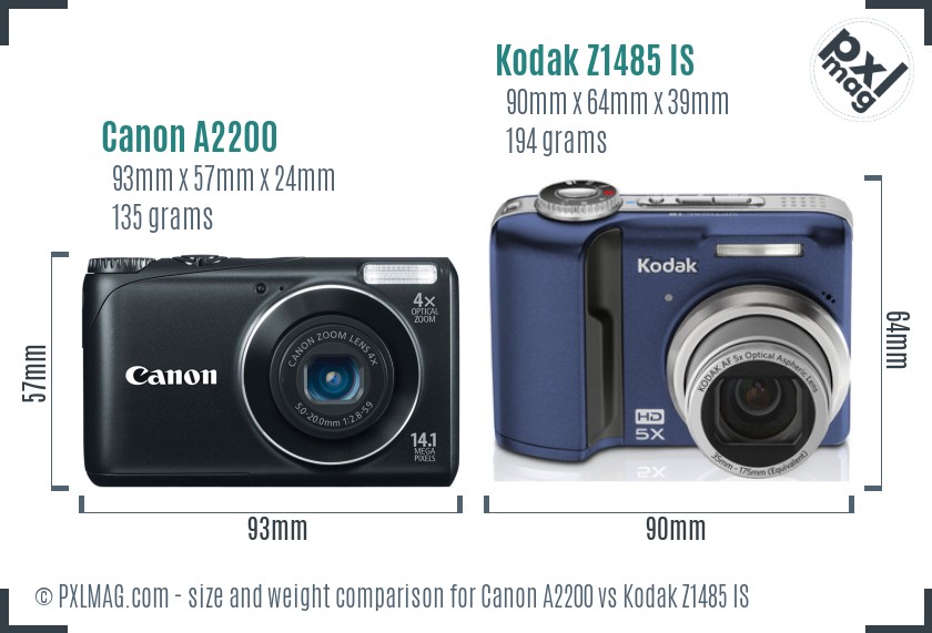 Canon A2200 vs Kodak Z1485 IS size comparison Canon A2200 vs Kodak Z1485 IS size comparison