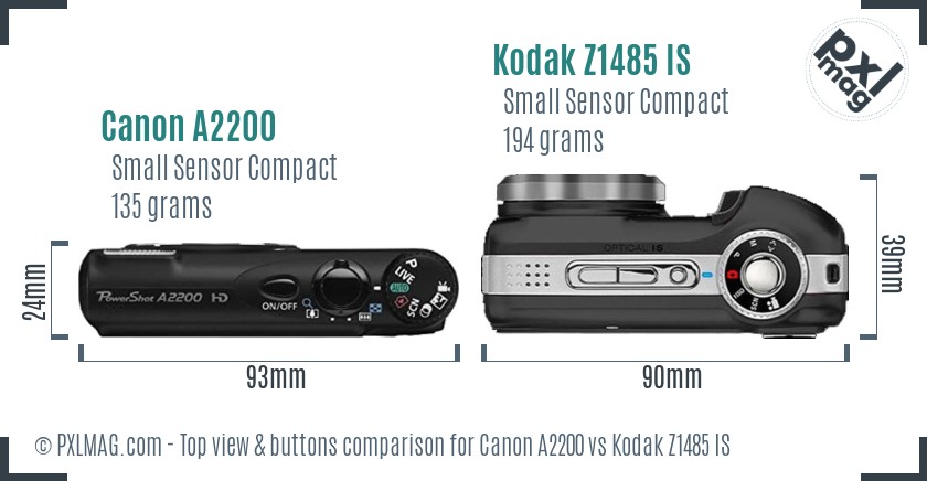 Canon A2200 vs Kodak Z1485 IS top view buttons comparison