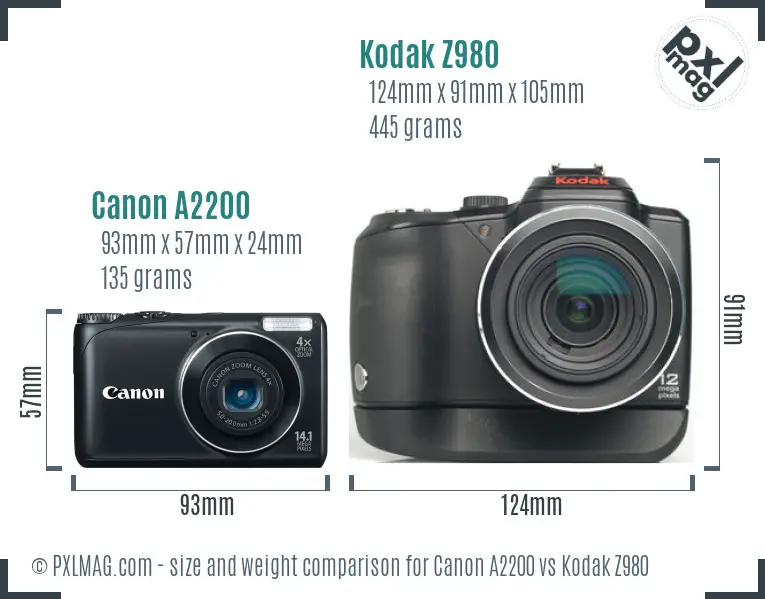 Canon A2200 vs Kodak Z980 size comparison