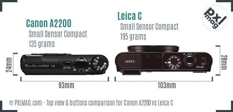 Canon A2200 vs Leica C top view buttons comparison