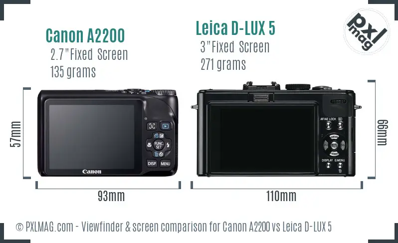 Canon A2200 vs Leica D-LUX 5 Screen and Viewfinder comparison