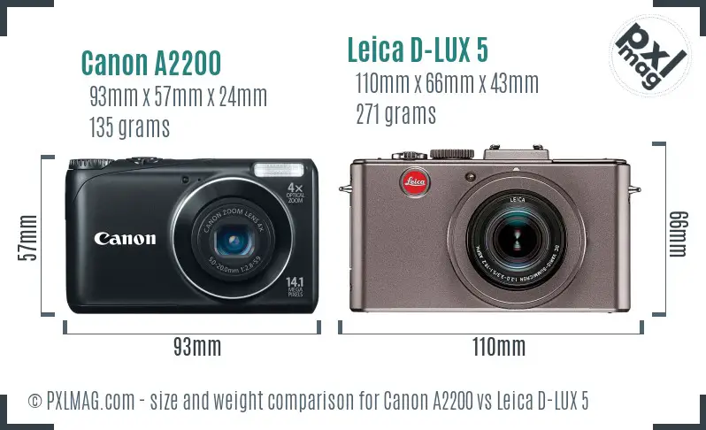 Canon A2200 vs Leica D-LUX 5 size comparison