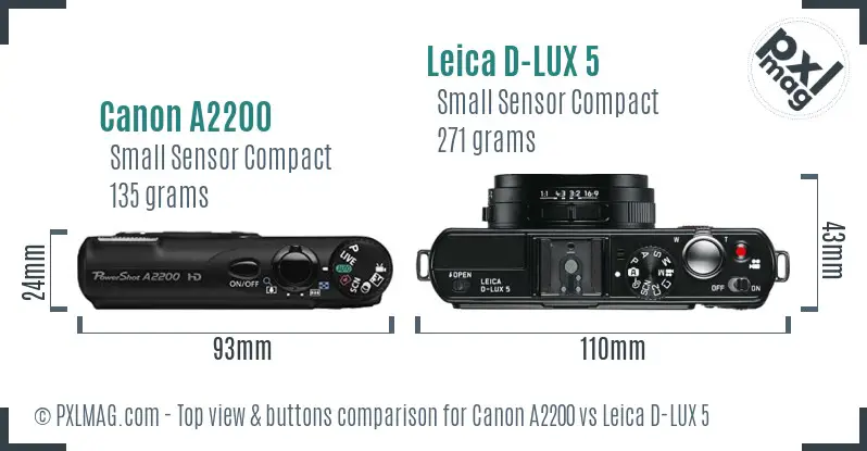 Canon A2200 vs Leica D-LUX 5 top view buttons comparison