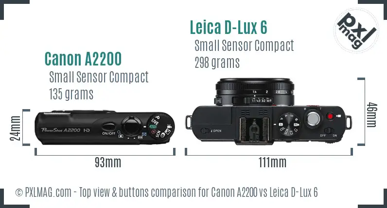 Canon A2200 vs Leica D-Lux 6 top view buttons comparison Canon A2200 vs Leica D-Lux 6 top view buttons comparison