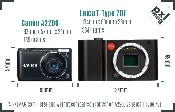 Canon A2200 vs Leica T  Type 701 size comparison