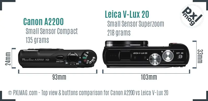Canon A2200 vs Leica V-Lux 20 top view buttons comparison