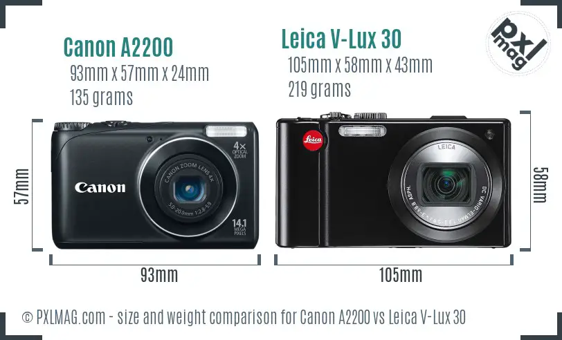 Canon A2200 vs Leica V-Lux 30 size comparison Canon A2200 vs Leica V-Lux 30 size comparison