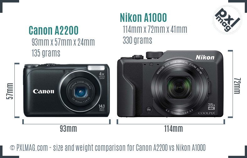 Canon A2200 vs Nikon A1000 size comparison Canon A2200 vs Nikon A1000 size comparison