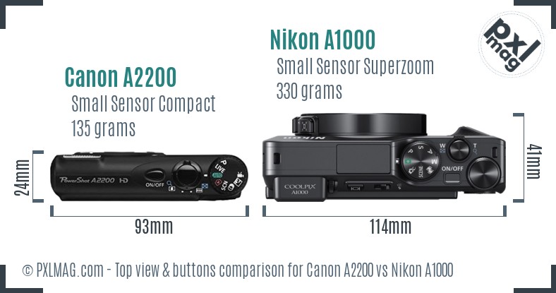 Canon A2200 vs Nikon A1000 top view buttons comparison