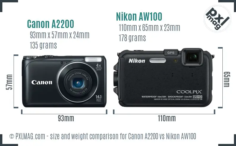 Canon A2200 vs Nikon AW100 size comparison Canon A2200 vs Nikon AW100 size comparison